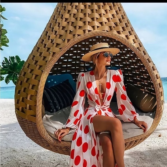 Bohemian Polka Dot Madness Swimsuit Coverup Beach Dress - Picture 3 of 4